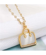 Opal and Cubic Zirconia Embellished Handbag Pendant High Fashion Women Copper Necklace - Golden