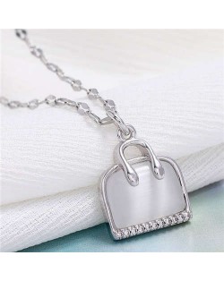 Opal and Cubic Zirconia Embellished Handbag Pendant High Fashion Women Copper Necklace - Silver