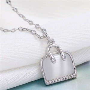 Opal and Cubic Zirconia Embellished Handbag Pendant High Fashion Women Copper Necklace - Silver