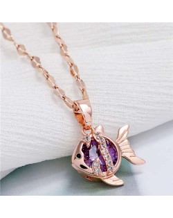 Tropical Fish Pendant Korean Fashion Women Copper Necklace - Purple