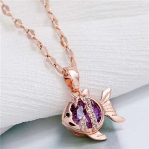 Tropical Fish Pendant Korean Fashion Women Copper Necklace - Purple