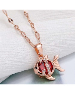 Tropical Fish Pendant Korean Fashion Women Copper Necklace - Red