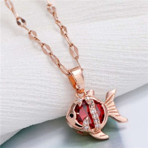 Tropical Fish Pendant Korean Fashion Women Copper Necklace - Red