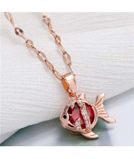 Tropical Fish Pendant Korean Fashion Women Copper Necklace - Red