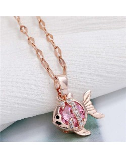 Tropical Fish Pendant Korean Fashion Women Copper Necklace - Rose