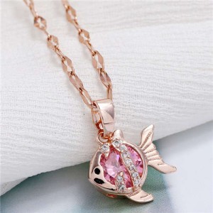 Tropical Fish Pendant Korean Fashion Women Copper Necklace - Rose
