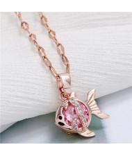 Tropical Fish Pendant Korean Fashion Women Copper Necklace - Rose