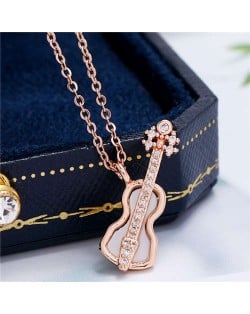 Guitar Pendant High Fashion Women Copper Costume Necklace - Rose Gold