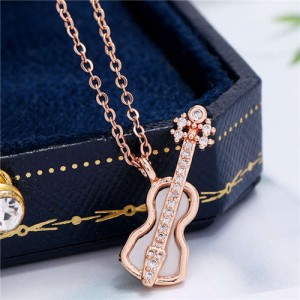 Guitar Pendant High Fashion Women Copper Costume Necklace - Rose Gold