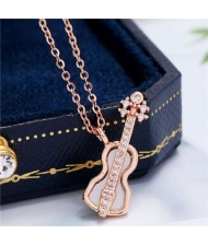 Guitar Pendant High Fashion Women Copper Costume Necklace - Rose Gold