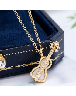 Guitar Pendant High Fashion Women Copper Costume Necklace - Golden