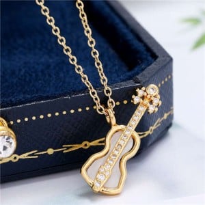 Guitar Pendant High Fashion Women Copper Costume Necklace - Golden