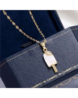 Cubic Zirconia Embellished Opal Popsicle Pendant High Fashion Women Costume Necklace - Golden