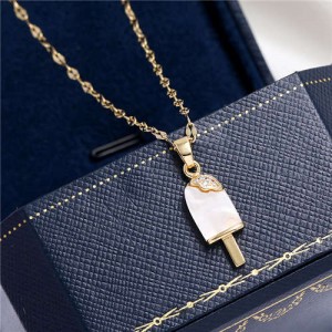 Cubic Zirconia Embellished Opal Popsicle Pendant High Fashion Women Costume Necklace - Golden