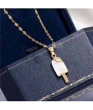 Cubic Zirconia Embellished Opal Popsicle Pendant High Fashion Women Costume Necklace - Golden