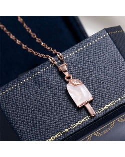 Cubic Zirconia Embellished Opal Popsicle Pendant High Fashion Women Costume Necklace - Rose Gold