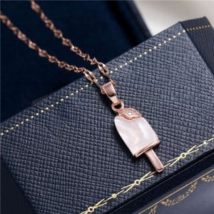 Cubic Zirconia Embellished Opal Popsicle Pendant High Fashion Women Costume Necklace - Rose Gold