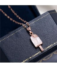 Cubic Zirconia Embellished Opal Popsicle Pendant High Fashion Women Costume Necklace - Rose Gold