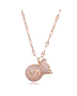 Cubic Zirconia Money Bag Pendant High Fashion Women Necklace - Rose Gold