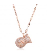 Cubic Zirconia Money Bag Pendant High Fashion Women Necklace - Rose Gold