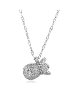 Cubic Zirconia Money Bag Pendant High Fashion Women Necklace - Silver