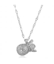 Cubic Zirconia Money Bag Pendant High Fashion Women Necklace - Silver