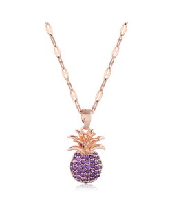 Cubic Zirconia Pineapple Pendant Women Copper Fashion Necklace - Purple