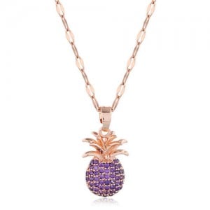 Cubic Zirconia Pineapple Pendant Women Copper Fashion Necklace - Purple