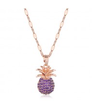 Cubic Zirconia Pineapple Pendant Women Copper Fashion Necklace - Purple