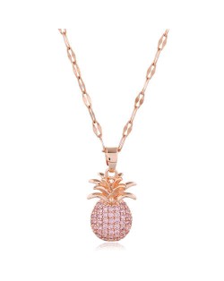 Cubic Zirconia Pineapple Pendant Women Copper Fashion Necklace - Pink