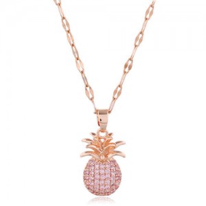 Cubic Zirconia Pineapple Pendant Women Copper Fashion Necklace - Pink
