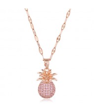 Cubic Zirconia Pineapple Pendant Women Copper Fashion Necklace - Pink