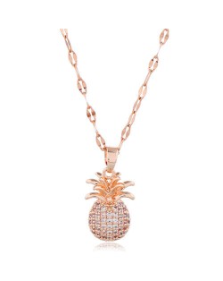 Cubic Zirconia Pineapple Pendant Women Copper Fashion Necklace - White