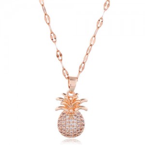 Cubic Zirconia Pineapple Pendant Women Copper Fashion Necklace - White