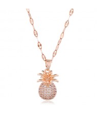 Cubic Zirconia Pineapple Pendant Women Copper Fashion Necklace - White
