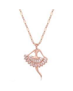 Romantic Dancer Pendant High Fashion Cubic Zirconia Women Costume Necklace - Rose Gold and Transparent