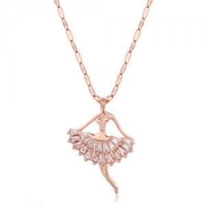 Romantic Dancer Pendant High Fashion Cubic Zirconia Women Costume Necklace - Rose Gold and Transparent