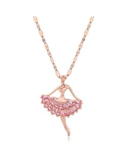 Romantic Dancer Pendant High Fashion Cubic Zirconia Women Costume Necklace - Rose Gold and Pink