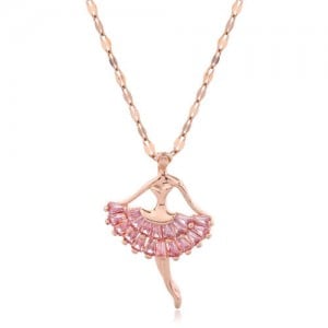 Romantic Dancer Pendant High Fashion Cubic Zirconia Women Costume Necklace - Rose Gold and Pink