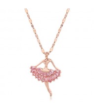 Romantic Dancer Pendant High Fashion Cubic Zirconia Women Costume Necklace - Rose Gold and Pink