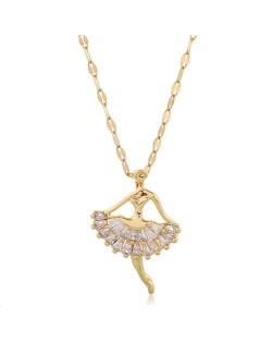 Romantic Dancer Pendant High Fashion Cubic Zirconia Women Costume Necklace - Golden and Transparent