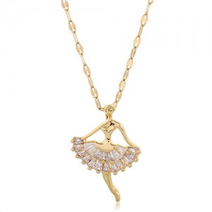 Romantic Dancer Pendant High Fashion Cubic Zirconia Women Costume Necklace - Golden and Transparent