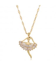Romantic Dancer Pendant High Fashion Cubic Zirconia Women Costume Necklace - Golden and Transparent