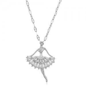 Romantic Dancer Pendant High Fashion Cubic Zirconia Women Costume Necklace - Silver