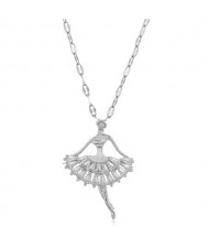Romantic Dancer Pendant High Fashion Cubic Zirconia Women Costume Necklace - Silver