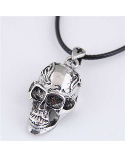 Clouds Engraving Vintage Silver Punk High Fashion Skull Pendant Rope Necklace