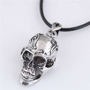 Clouds Engraving Vintage Silver Punk High Fashion Skull Pendant Rope Necklace