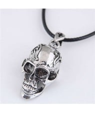 Clouds Engraving Vintage Silver Punk High Fashion Skull Pendant Rope Necklace