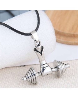 Gym Fashion Lifting Weights Silver Pendant Rope Necklace