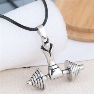 Gym Fashion Lifting Weights Silver Pendant Rope Necklace
